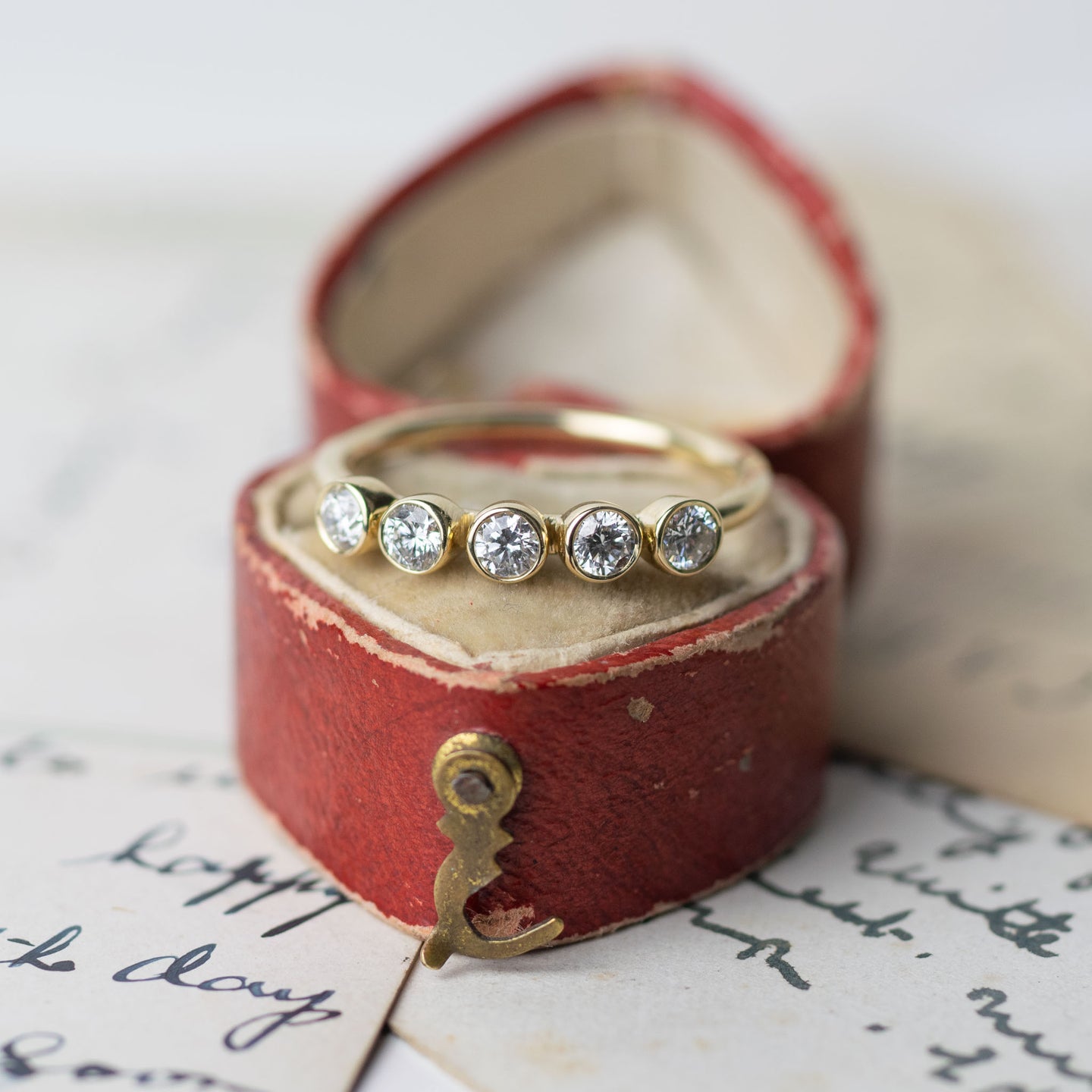 Diamond eternity ring in vintage red heart box
