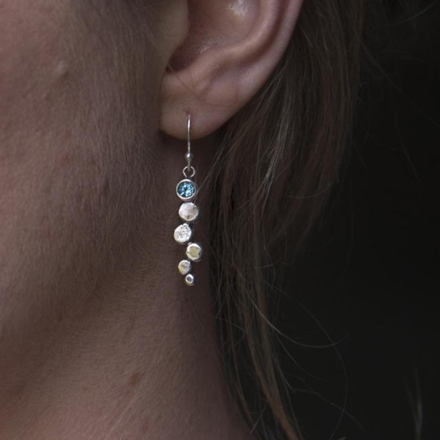 Gold Blue Topaz Gemstone Pebble Drop Earrings
