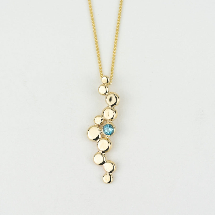 Gold Blue Topaz Gemstone Pebble Pendant