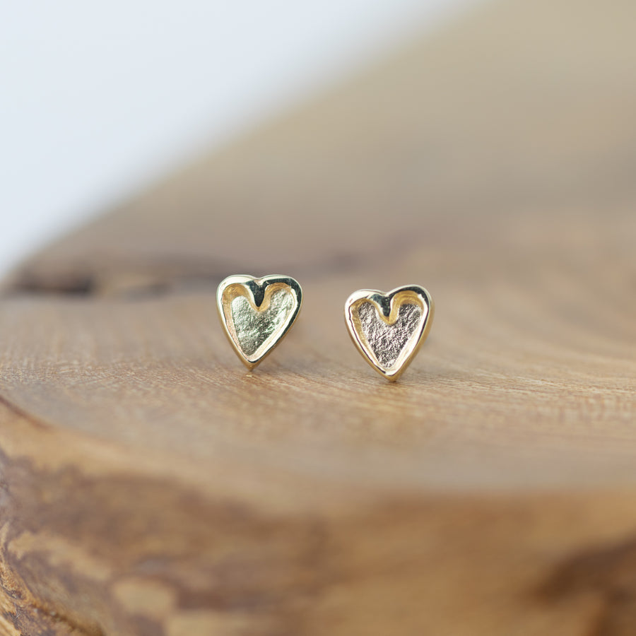 Gold Tiny Double Heart Studs