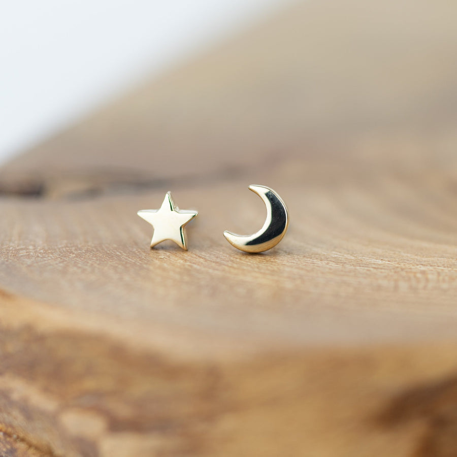 Lunar Gold Moon And Star Studs