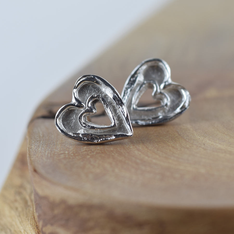 Silver Double Heart Studs