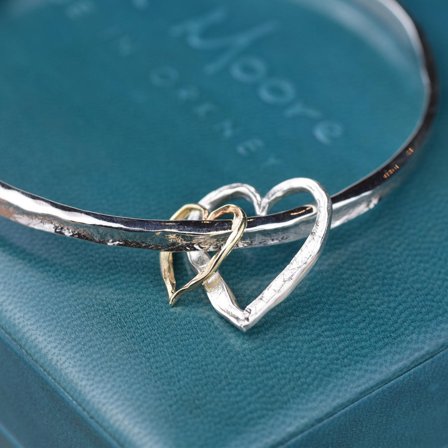 Silver and Gold Double Heart Bangle
