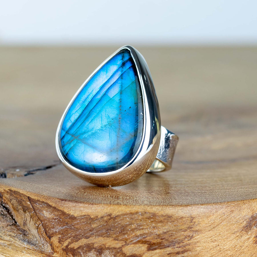 No. 152 - One Of A Kind Labradorite Silver Ring - Size K 1/2
