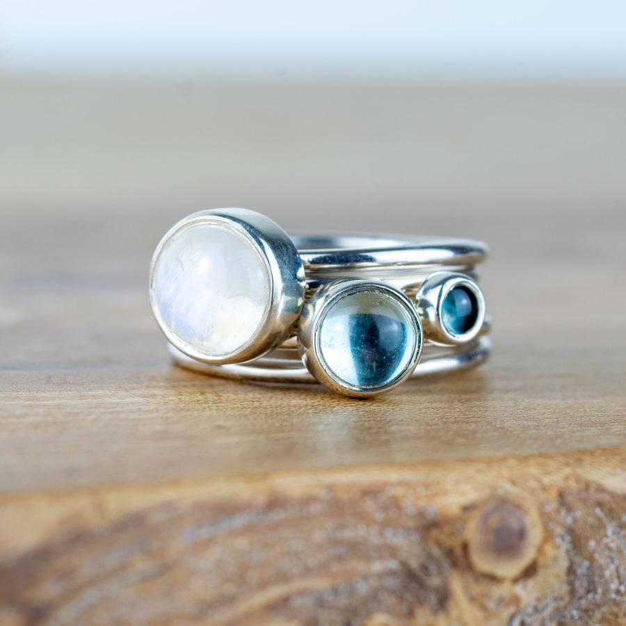 Icicle: Moonstone and Blue Topaz Stacking Rings