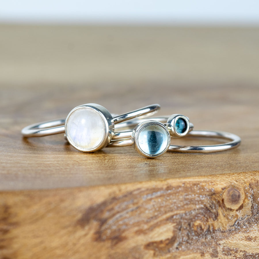 Icicle: Moonstone and Blue Topaz Stacking Rings