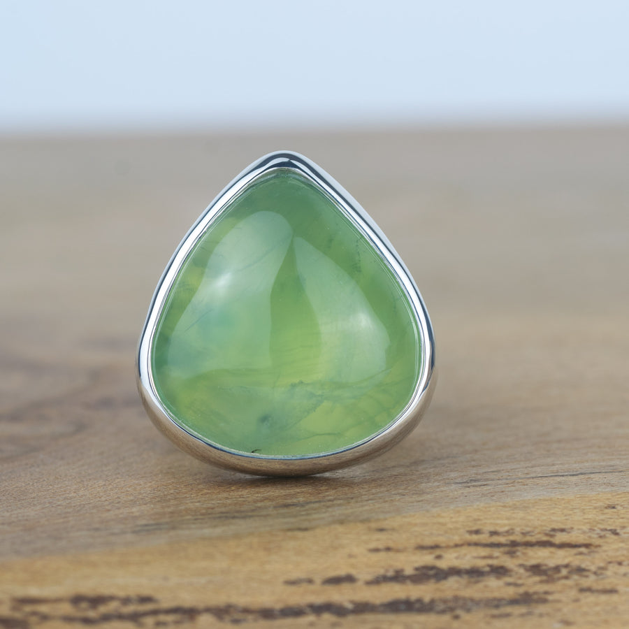 No.305 - Teardrop Prehnite One Of A Kind Ring - Size S 1/2