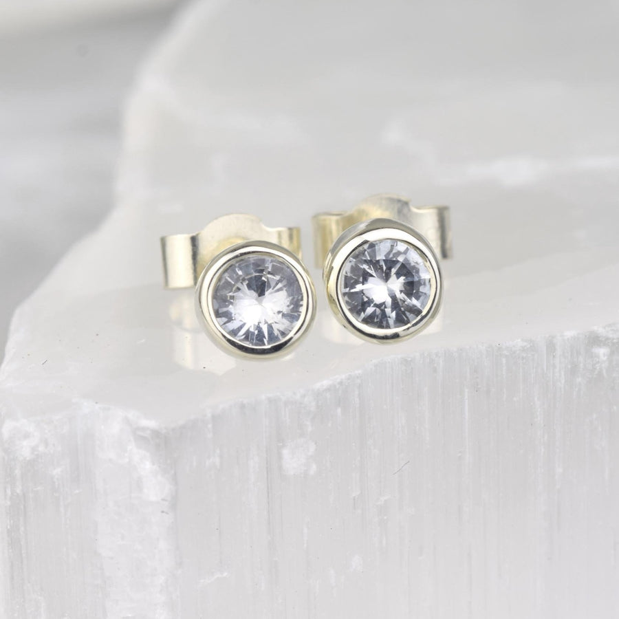 White Sapphire White Gold Solitaire Stud Earrings