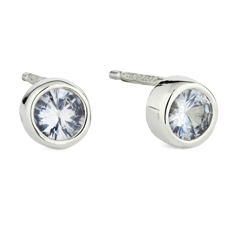 White Sapphire White Gold Solitaire Stud Earrings