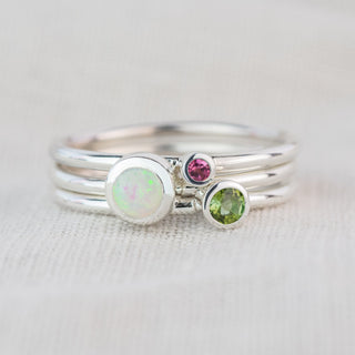 Lyra October Birthstone Stacking Ring Set Opal, Green & Pink Tourmaline