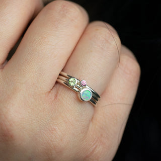 Lyra October Birthstone Stacking Ring Set Opal, Green & Pink Tourmaline