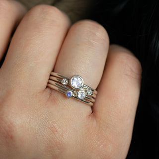 Astraea Moonstone, Tanzanite and Lab Diamond Silver Stacking Ring Set