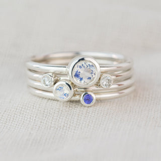 Astraea Moonstone, Tanzanite and Lab Diamond Silver Stacking Ring Set