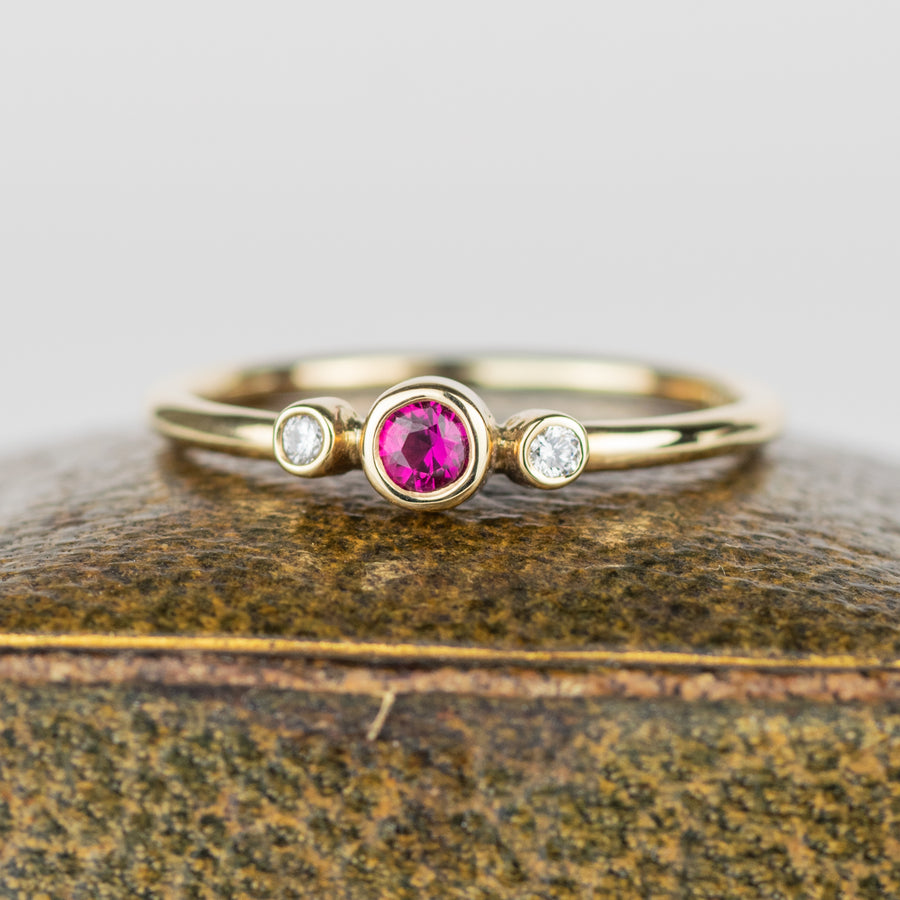 Ruby and Diamond Gold Trilogy Ring