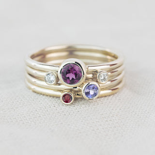 Lupus - Rhodolite Garnet, Ruby, Tanzanite and Diamond Gold Stacking Ring Set