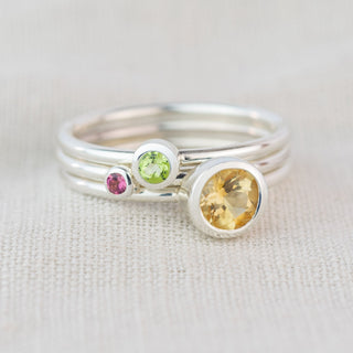 Helios Citrine, Peridot and Pink Tourmaline Silver Stacking Ring Set