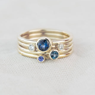 Aquarius - Sapphire, Diamond, Blue Topaz Gold Stacking Ring Set