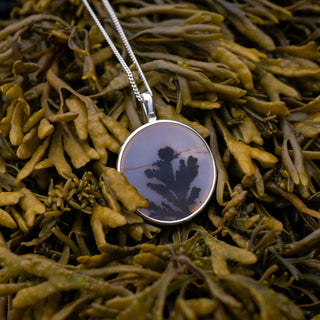 No. 177 - Silver Dendritic Agate Round Seaweed Pendant