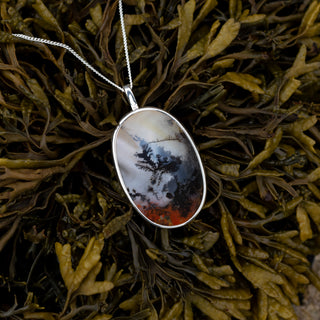 No. 162 - Silver Dendritic Agate Oval Seaweed Pendant