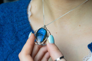 No. 902 - Silver Kelp Oval Labradorite Pendant
