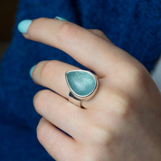 No. 907 - One Of A Kind Teardrop Aquamarine Storybook Ring - Size Q 1/2