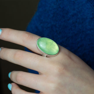 No.905 - One of a Kind Oval Prehnite Ring - Size W