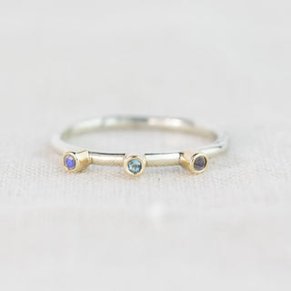 Andromeda Moonstone and Aquamarine 9ct White Gold Three Stone Ring - Size K 1/2