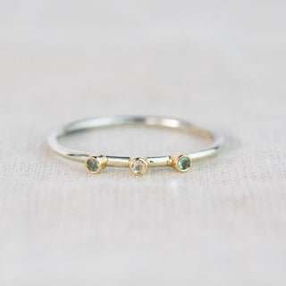 Andromeda Alexandrite & Moonstone White Gold Three Stone Ring - Size U 1/2