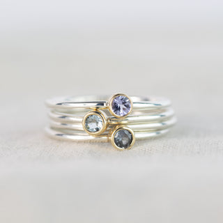 Andromeda Blue Topaz & Tanzanite Silver and Gold Stacking Ring Set - Size P