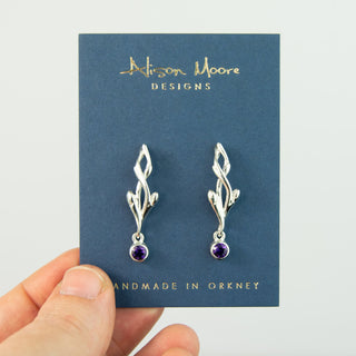 Entwined Amethyst Silver Drop Earrings