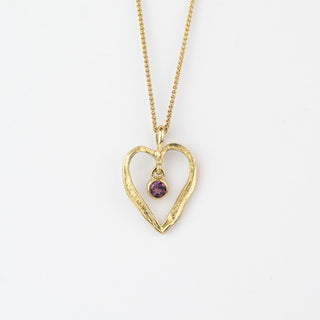 Solid 9ct Gold Rhodolite Garnet Open Heart Pendant