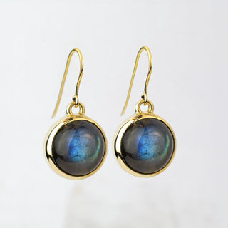 Simple Round Labradorite Gold Drop Earrings