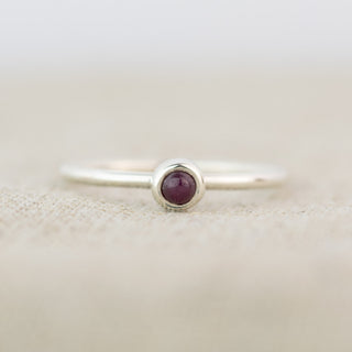 3mm Red Ruby Nebula Silver Ring - Size O