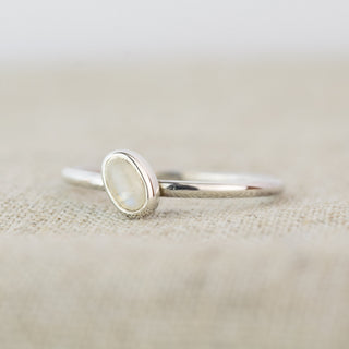 Oval Moonstone Silver Stacking Ring - Size N