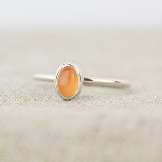 Oval Carnelian Silver Stacking Ring - Size N