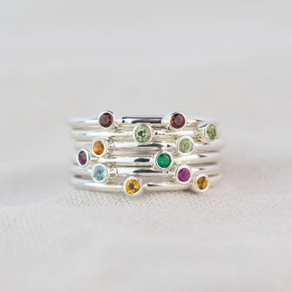 Andromeda Two Birthstone Stacking Ring in Sterling Silver or 9ct Yellow Gold