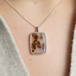 No. 174 - Silver Dendritic Agate Rectangular Seaweed Pendant