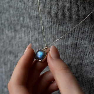 Simple Square Labradorite Silver Pendant