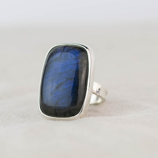 No.242 - One of a Kind Rectangular Labradorite Ring - Size L