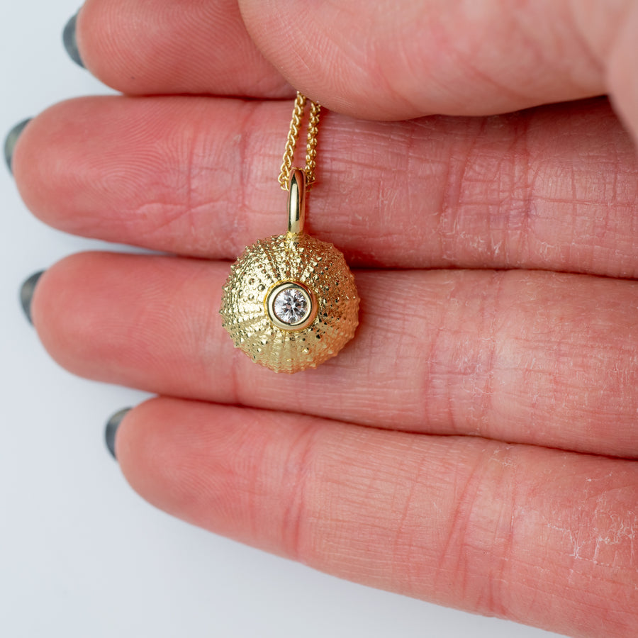 Diamond Solid Gold Sea Urchin Pendant