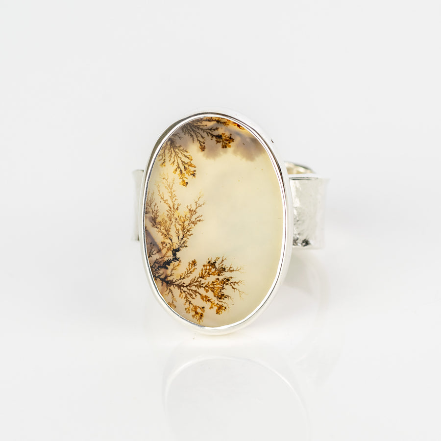 No.581 - Silver Dendritic Agate Ring - Size S
