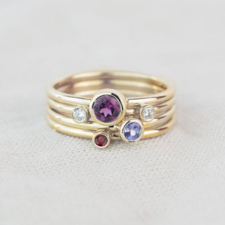 Lupus - Rhodolite Garnet, Ruby, Tanzanite and Diamond Gold Stacking Ring Set