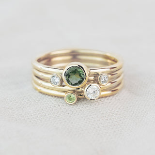 Hydrus - Green Tourmaline, Peridot, White Sapphire and Diamond Gold Stacking Ring Set