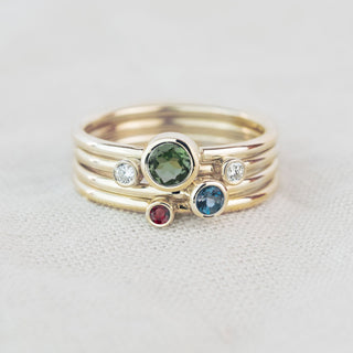 Draco - Green Tourmaline, Ruby, London Blue Topaz and Diamond Gold Stacking Ring Set