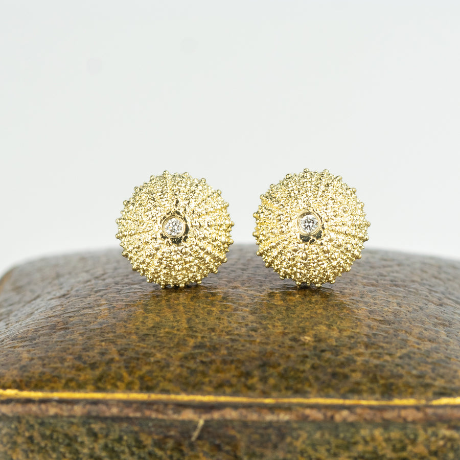Sea Urchin Diamond Gold Studs