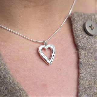 Chunky Silver Double Heart Pendant