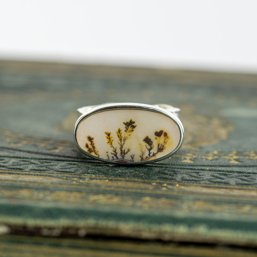 No. 251 - Silver Oval Dendritic Agate Ring - Size T