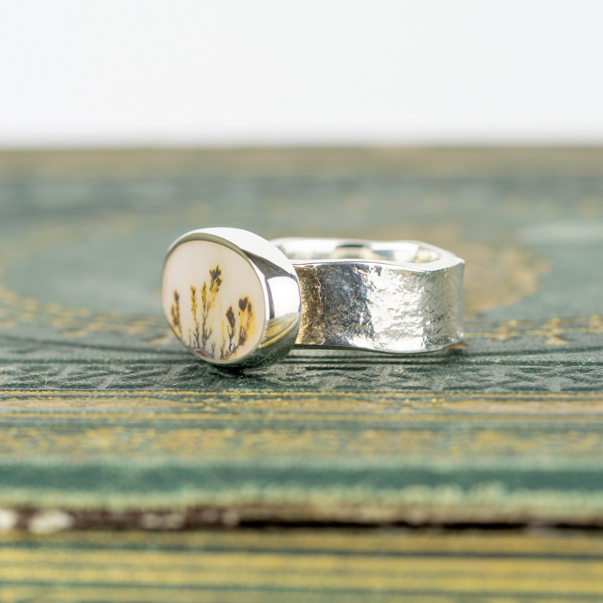 Silver Oval Dendritic Agate Ring Size T – Alison Moore