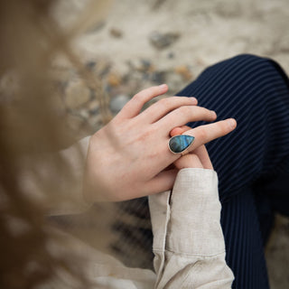 No.252 - One of a Kind Teardrop Labradorite Ring - Size Q