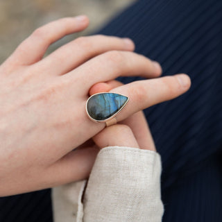 No.252 - One of a Kind Teardrop Labradorite Ring - Size Q